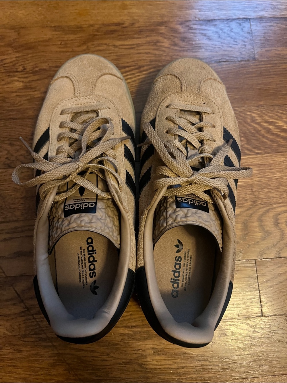 Adidas Gazelle Suede Sneakers in Tan with Black Stripes